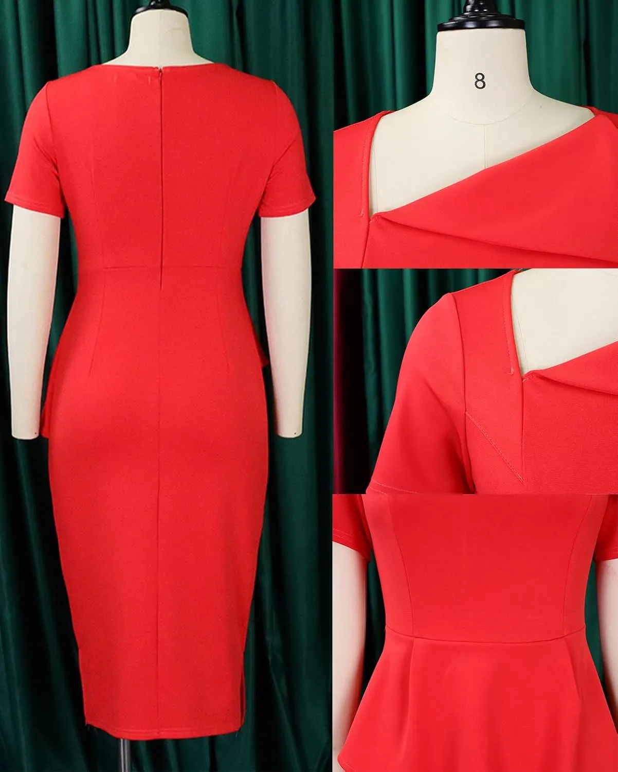 Madam Uniq Women Short Sleeve Pencil Dress Plus Size Elegant Business Work Office Dresses Midi Casual Cocktail Bodycon