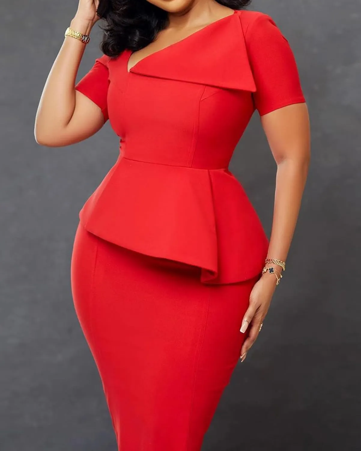 Madam Uniq Women Short Sleeve Pencil Dress Plus Size Elegant Business Work Office Dresses Midi Casual Cocktail Bodycon