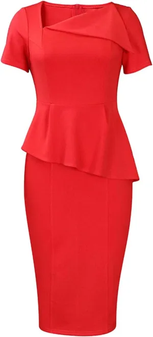 Madam Uniq Women Short Sleeve Pencil Dress Plus Size Elegant Business Work Office Dresses Midi Casual Cocktail Bodycon