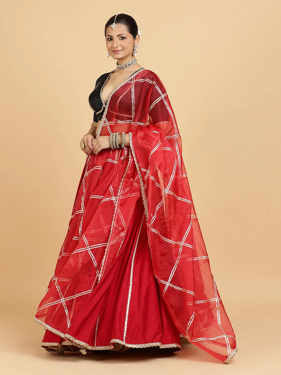 Madhuri Zeenat 3-Piece Lehenga Set | Red Lehenga, Charcoal Black Blouse | With Leela Red Dupatta