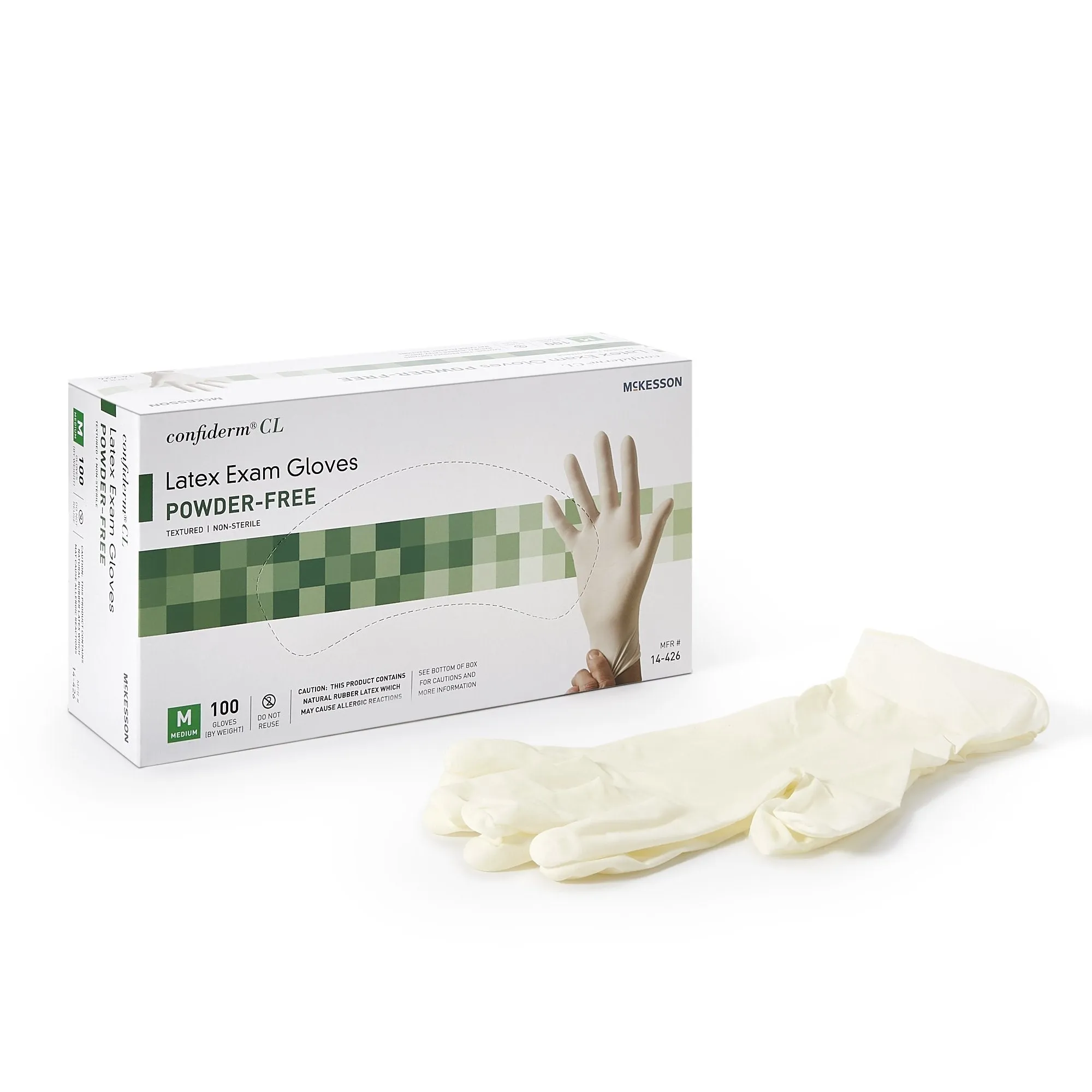 McKesson Confiderm Exam Glove, Medium, NonSterile, Latex, Standard Cuff Length, Case of 1000