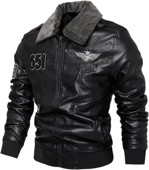 Men's Cool Bomber Pilot Leather Jacket Mens Winter Motorcycle Varsity Fleece Jackets