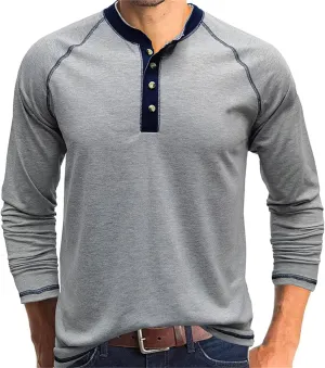 Men's Henley Shirt Long Sleeve Thermal Underwear Henley Top Casual Slim Fit Lightweight 5 Button T Shirts