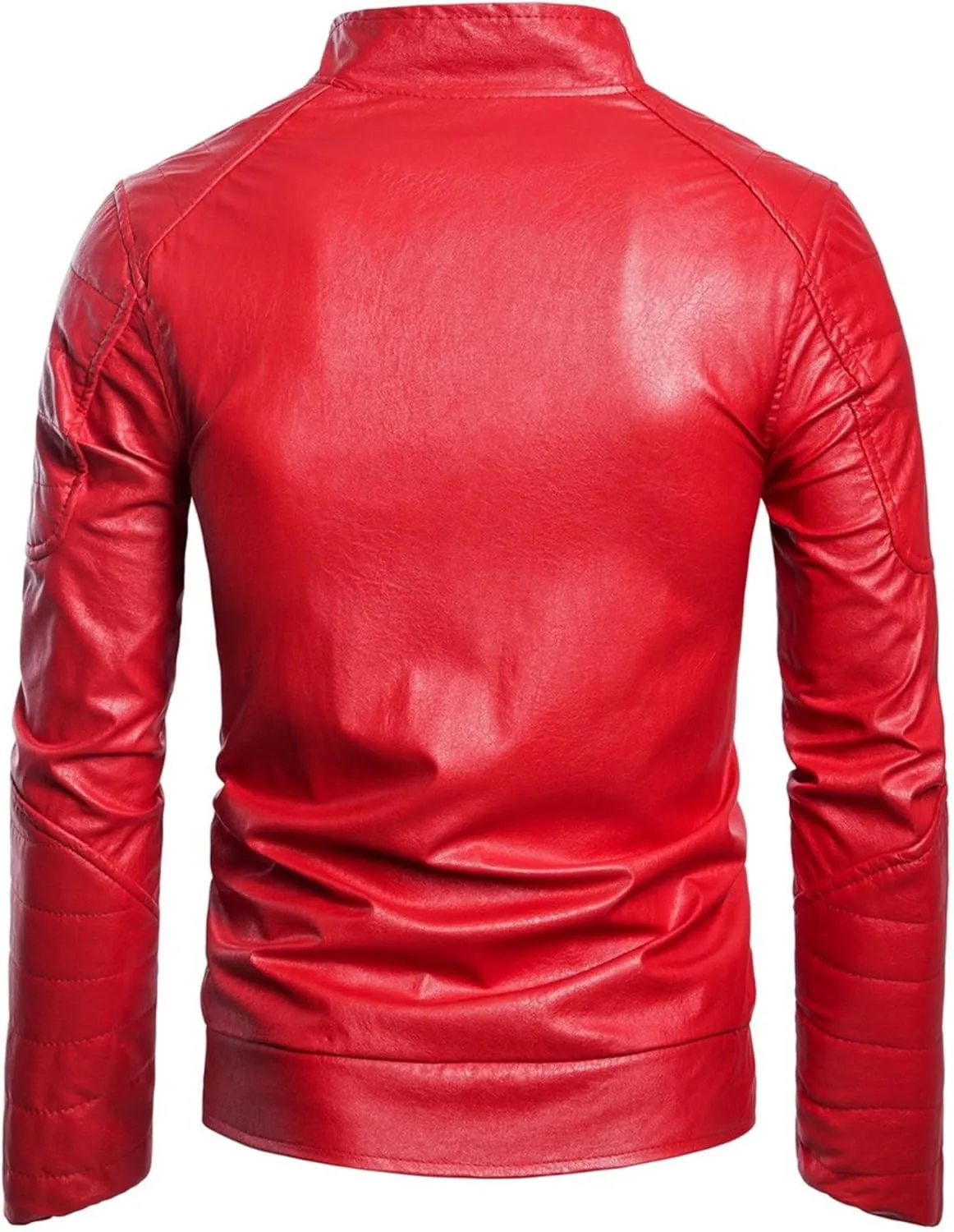 Men's Pocket Leather Jacket Stand Collar Motorcycle Leathers Coat Zip-Up Biker Bomber Jackets