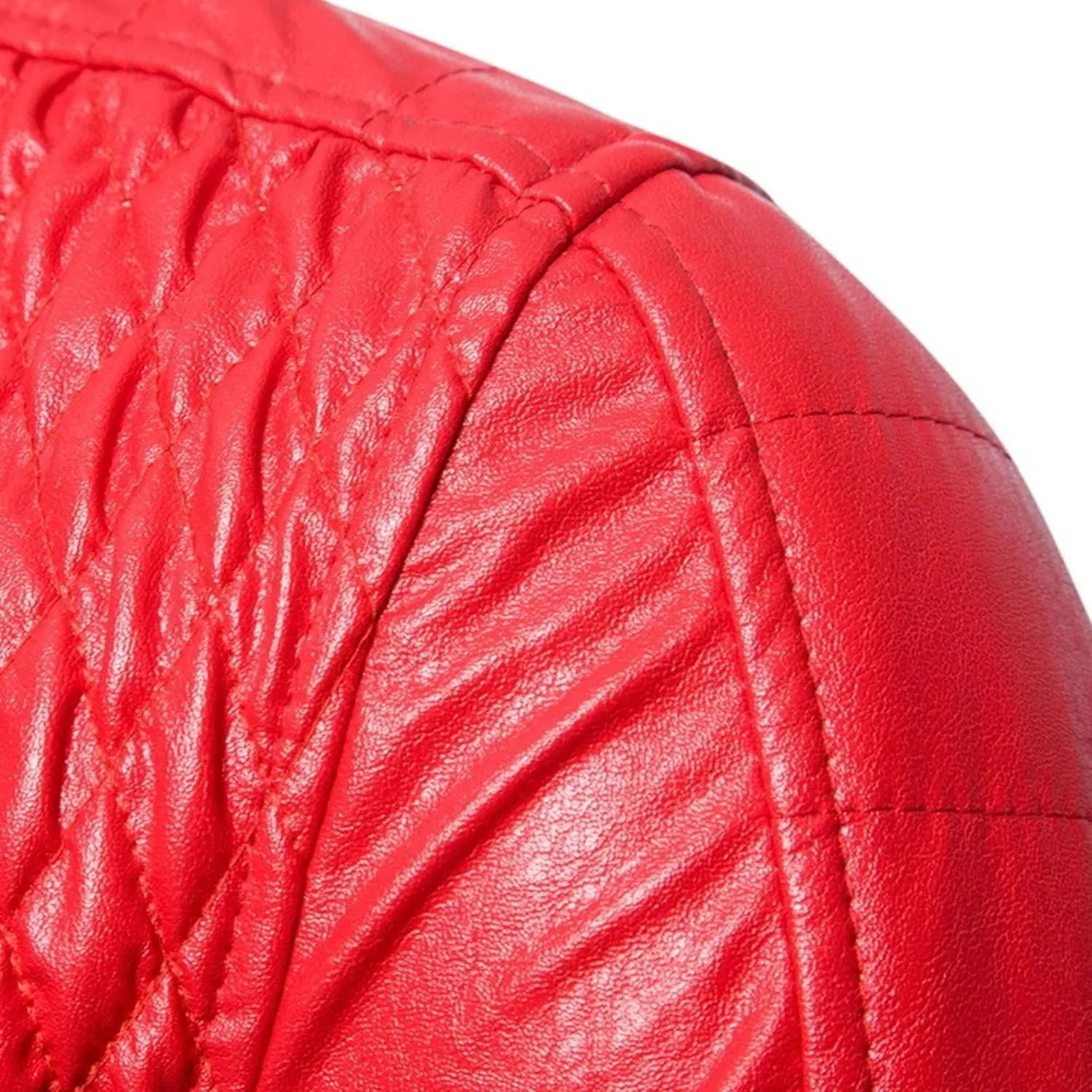 Men's Pocket Leather Jacket Stand Collar Motorcycle Leathers Coat Zip-Up Biker Bomber Jackets