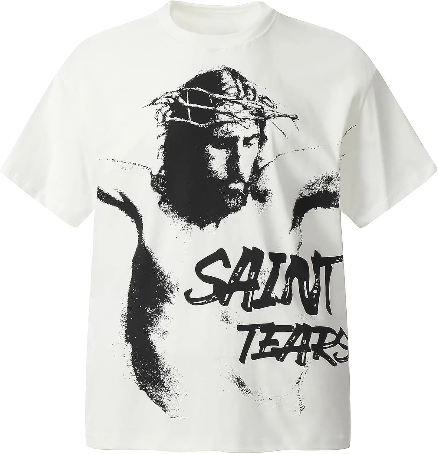 Men's Saint Graphic Print Oversized T-Shirt Casual Crewneck Short Sleeve Tops