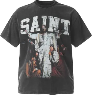 Men's Saint Graphic Print Oversized T-Shirt Casual Crewneck Short Sleeve Tops
