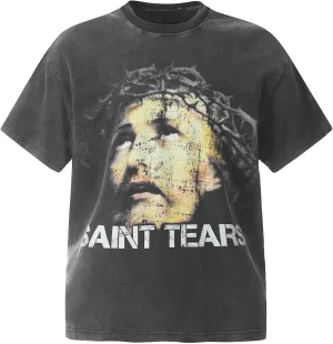 Men's Saint Graphic Print Oversized T-Shirt Casual Crewneck Short Sleeve Tops