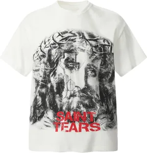 Men's Saint Graphic Print Oversized T-Shirt Casual Crewneck Short Sleeve Tops