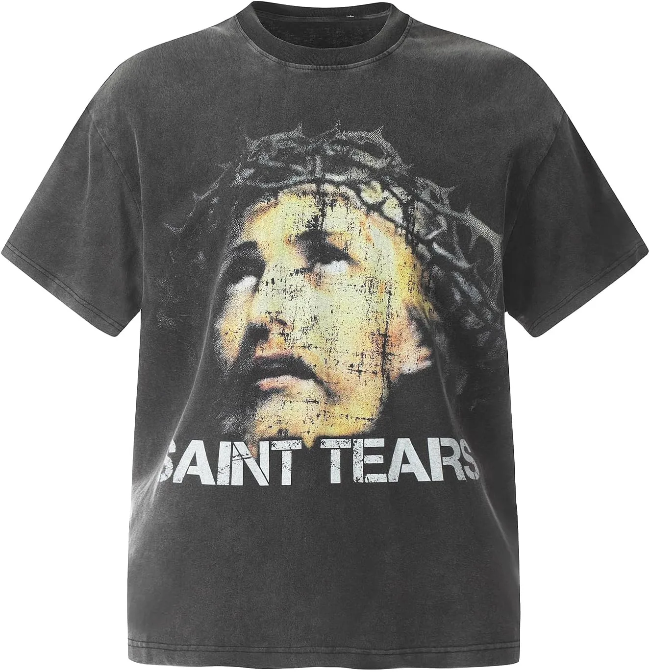 Men's Saint Graphic Print Oversized T-Shirt Casual Crewneck Short Sleeve Tops