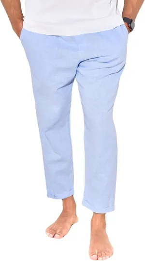 Men's Solid Cotton Linen Basic Pants Loose Fit Classic Beach Trousers Elastic Waist Lightweight Summer Pants