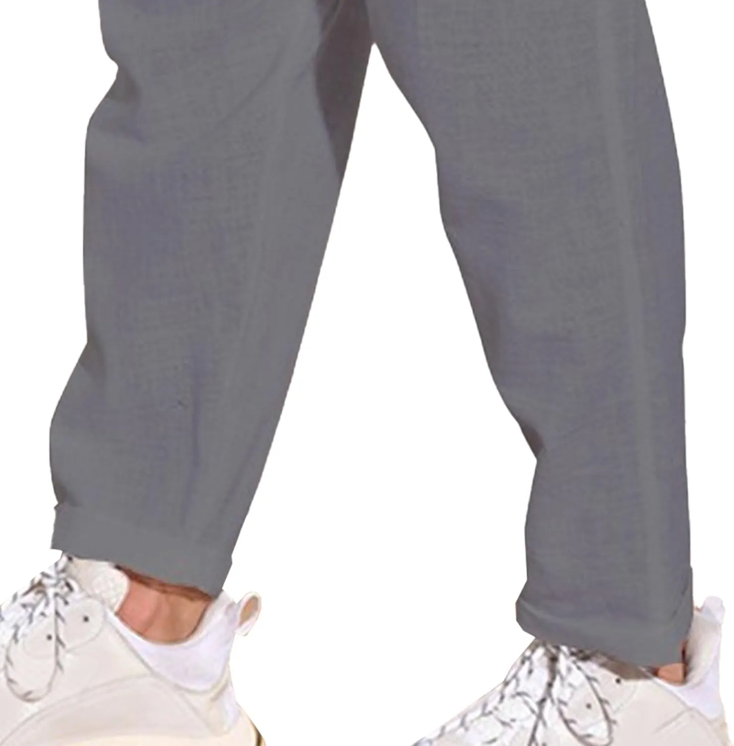 Men's Solid Cotton Linen Basic Pants Loose Fit Classic Beach Trousers Elastic Waist Lightweight Summer Pants