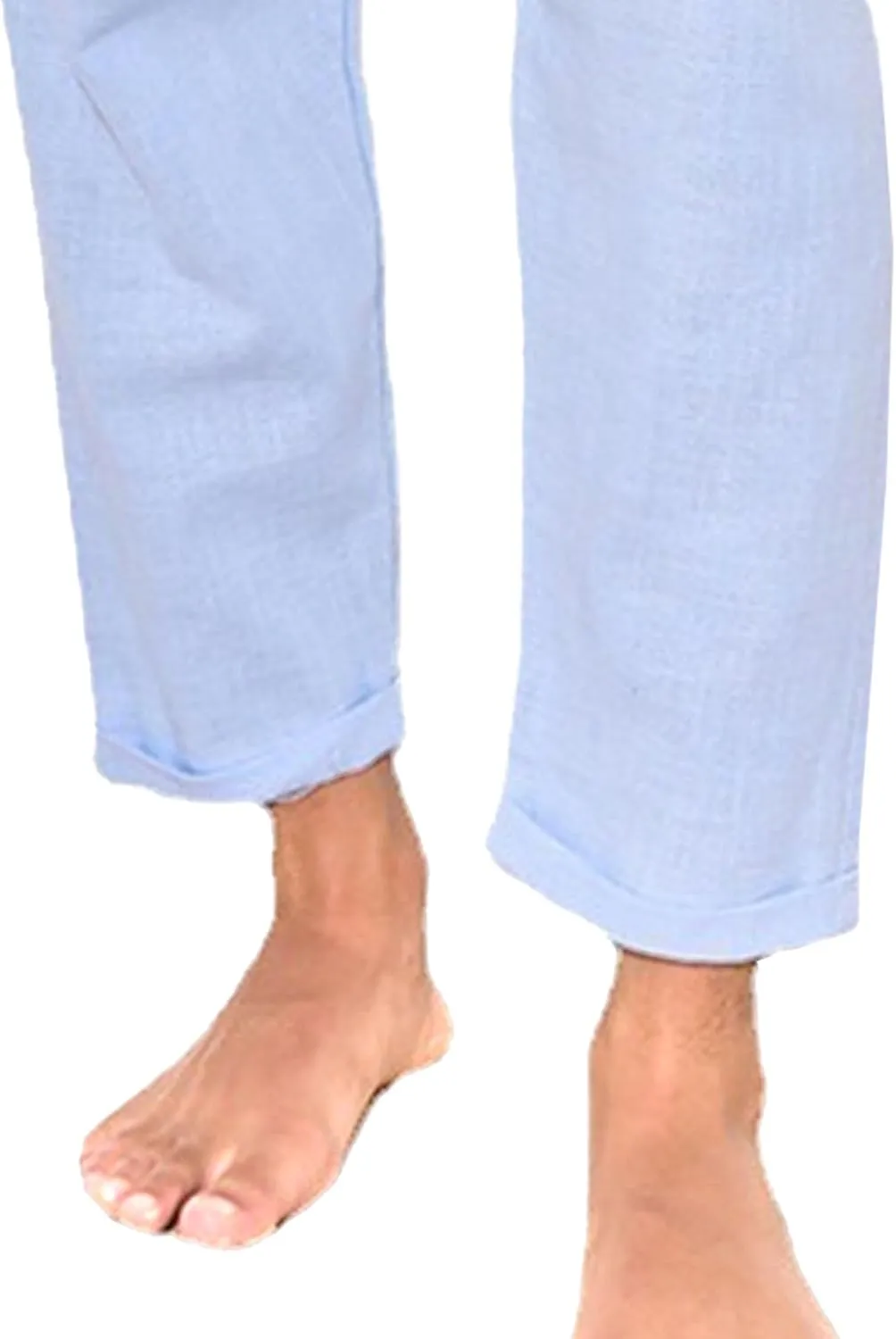 Men's Solid Cotton Linen Basic Pants Loose Fit Classic Beach Trousers Elastic Waist Lightweight Summer Pants