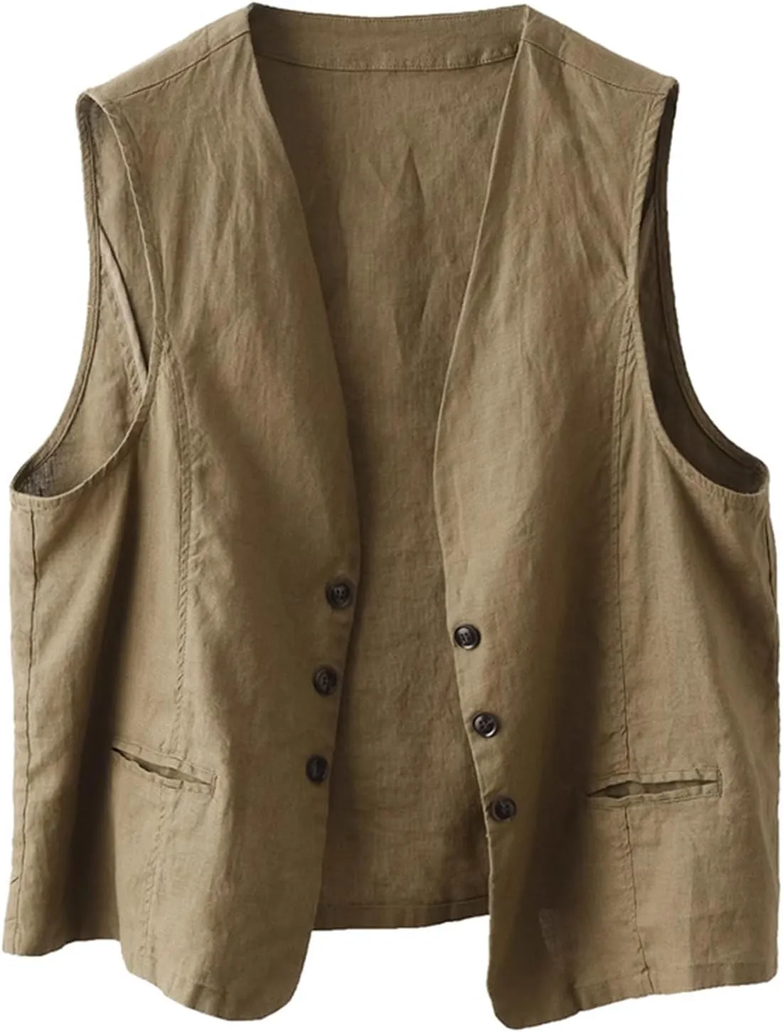 MINTLIMIT Women's Linen Vest Summer Sleeveless V Neck Blazer Vest Lightweight Work Casual Cotton Waistcoat with Pocket