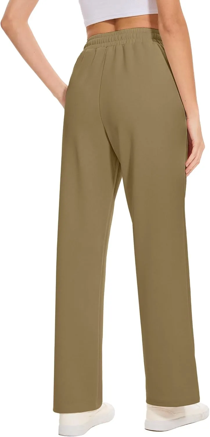 Moss Rose Women's Straight Leg Casual Sweatpants Elastic Waisted Workout Pants with Pockets