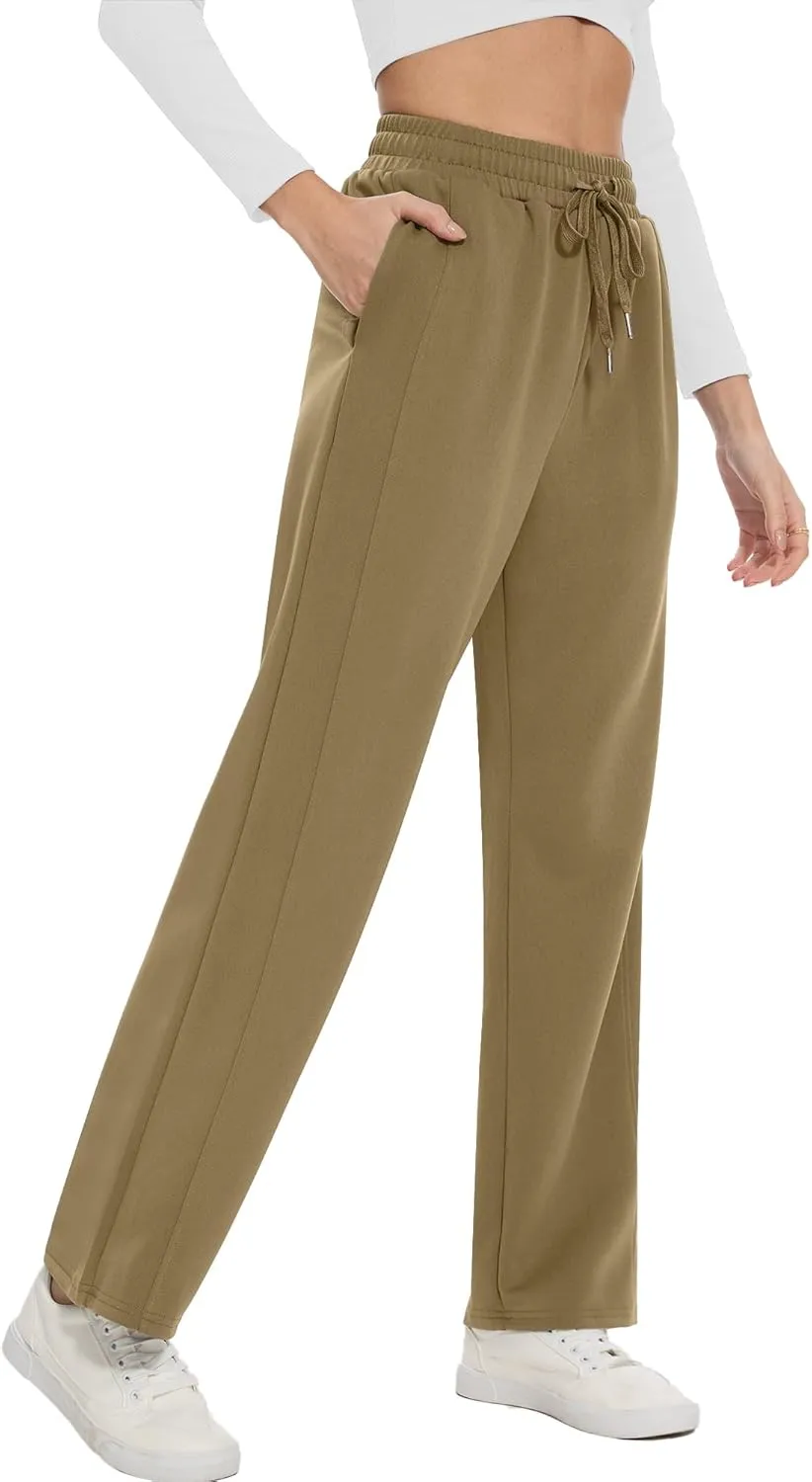 Moss Rose Women's Straight Leg Casual Sweatpants Elastic Waisted Workout Pants with Pockets