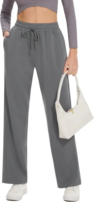 Moss Rose Women's Straight Leg Casual Sweatpants Elastic Waisted Workout Pants with Pockets