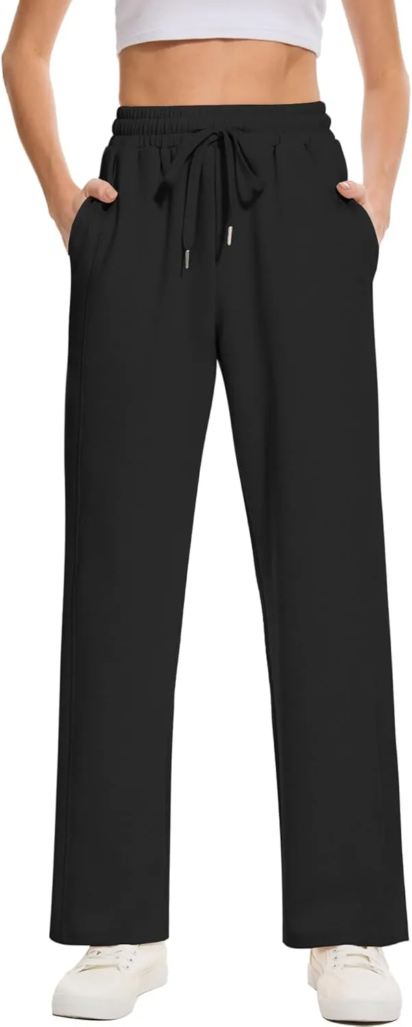 Moss Rose Women's Straight Leg Casual Sweatpants Elastic Waisted Workout Pants with Pockets