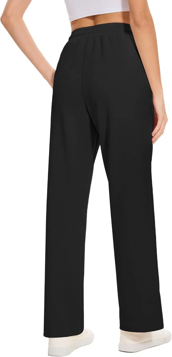 Moss Rose Women's Straight Leg Casual Sweatpants Elastic Waisted Workout Pants with Pockets