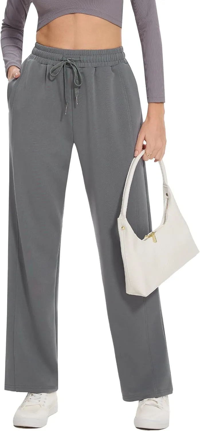 Moss Rose Women's Straight Leg Casual Sweatpants Elastic Waisted Workout Pants with Pockets