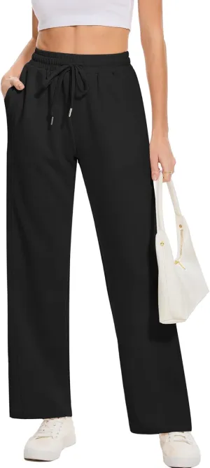 Moss Rose Women's Straight Leg Casual Sweatpants Elastic Waisted Workout Pants with Pockets