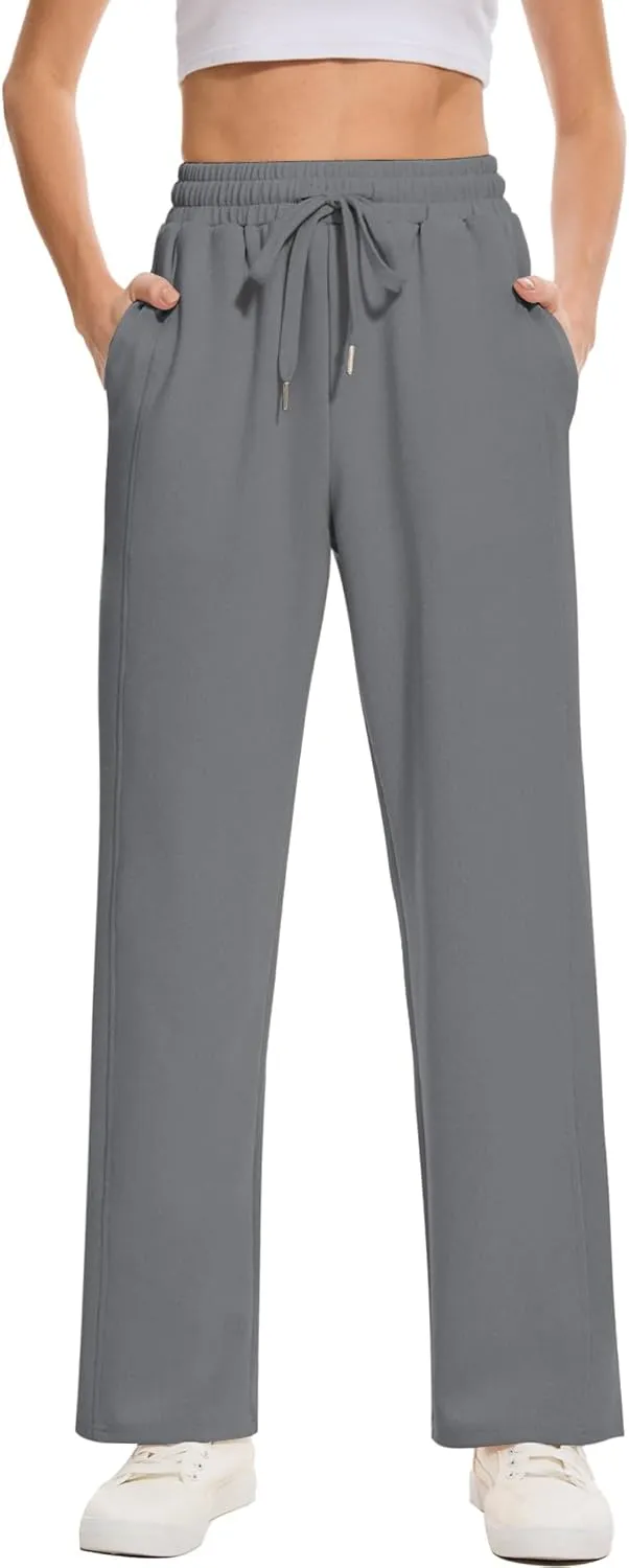 Moss Rose Women's Straight Leg Casual Sweatpants Elastic Waisted Workout Pants with Pockets