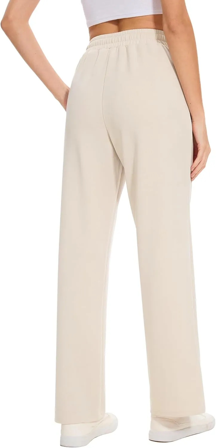 Moss Rose Women's Straight Leg Casual Sweatpants Elastic Waisted Workout Pants with Pockets