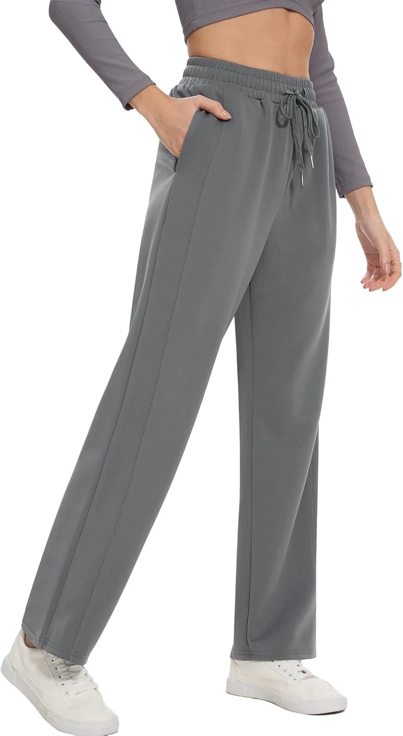 Moss Rose Women's Straight Leg Casual Sweatpants Elastic Waisted Workout Pants with Pockets
