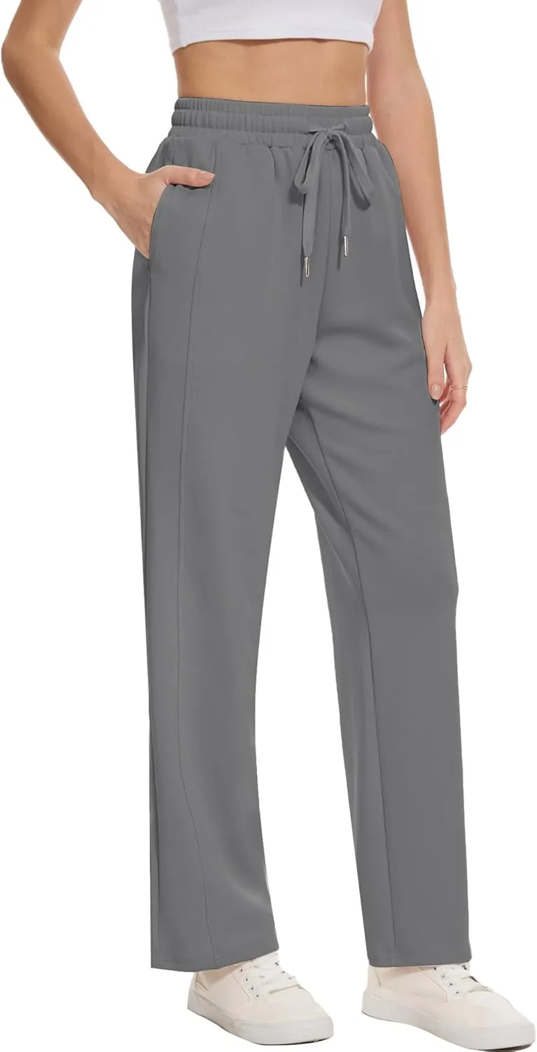 Moss Rose Women's Straight Leg Casual Sweatpants Elastic Waisted Workout Pants with Pockets