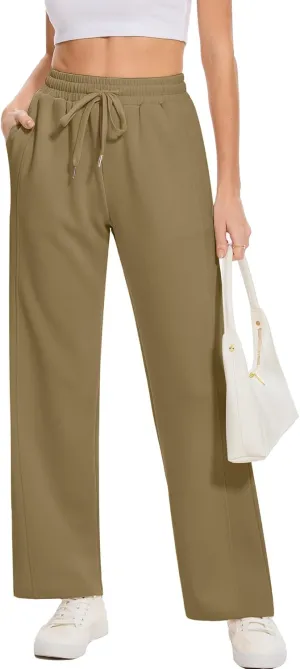 Moss Rose Women's Straight Leg Casual Sweatpants Elastic Waisted Workout Pants with Pockets