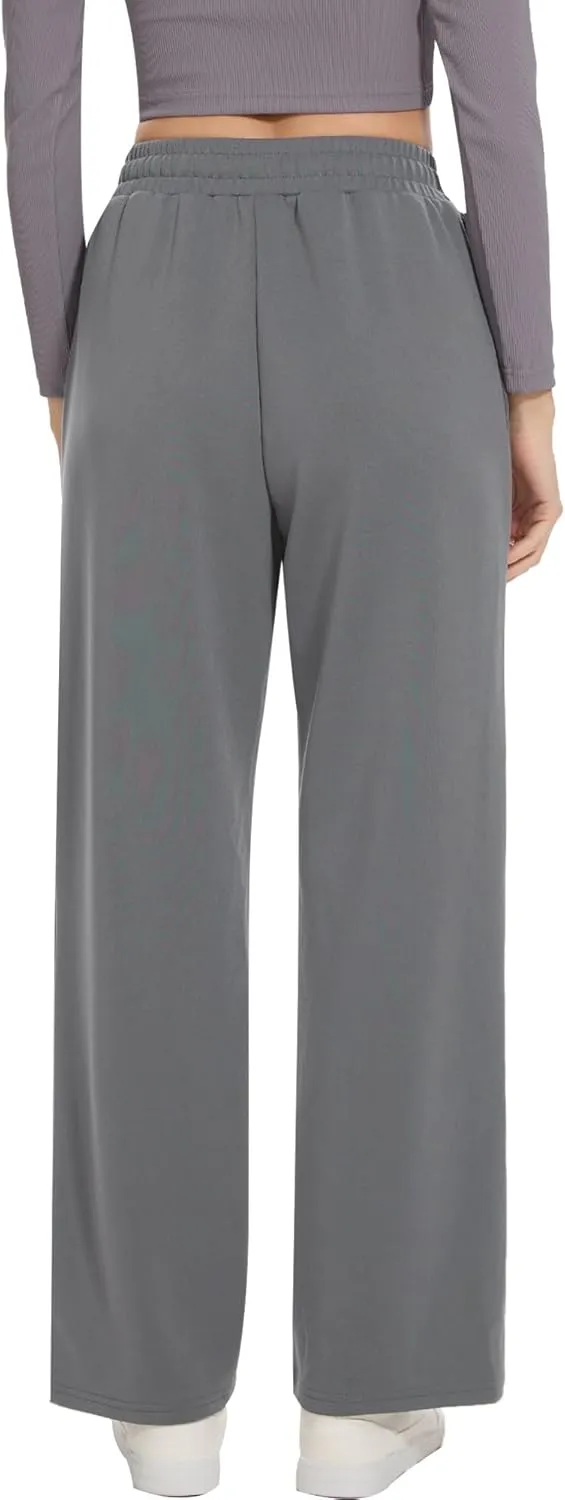 Moss Rose Women's Straight Leg Casual Sweatpants Elastic Waisted Workout Pants with Pockets