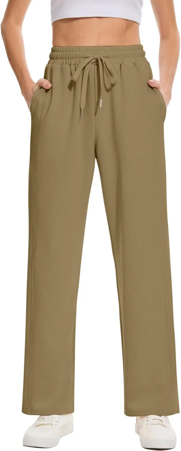 Moss Rose Women's Straight Leg Casual Sweatpants Elastic Waisted Workout Pants with Pockets