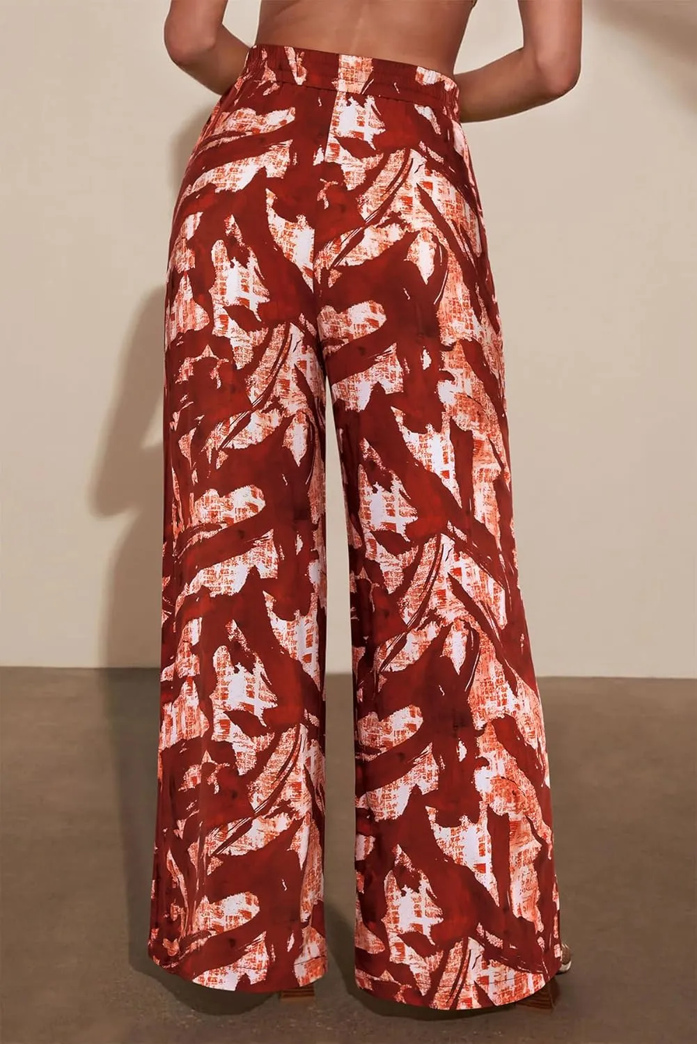 NIMIN Women Wide Leg Palazzo Pants High Waisted Casual Flowy Lounge Pants Floral Solid Beach Trousers with Pockets