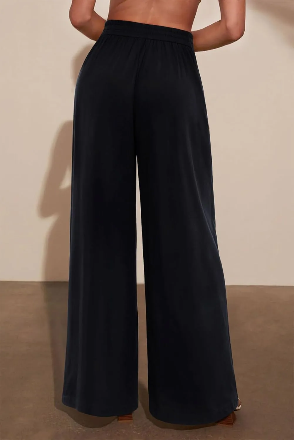NIMIN Women Wide Leg Palazzo Pants High Waisted Casual Flowy Lounge Pants Floral Solid Beach Trousers with Pockets
