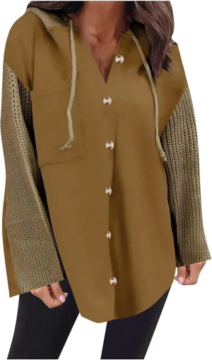 Oversized Sweatshirt Jackets for Women Trendy 2025 Spring Outfits Casual Long Sleeve Button Hooded Shacket Hoodies