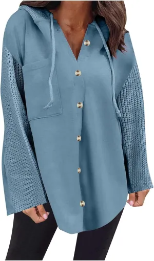Oversized Sweatshirt Jackets for Women Trendy 2025 Spring Outfits Casual Long Sleeve Button Hooded Shacket Hoodies