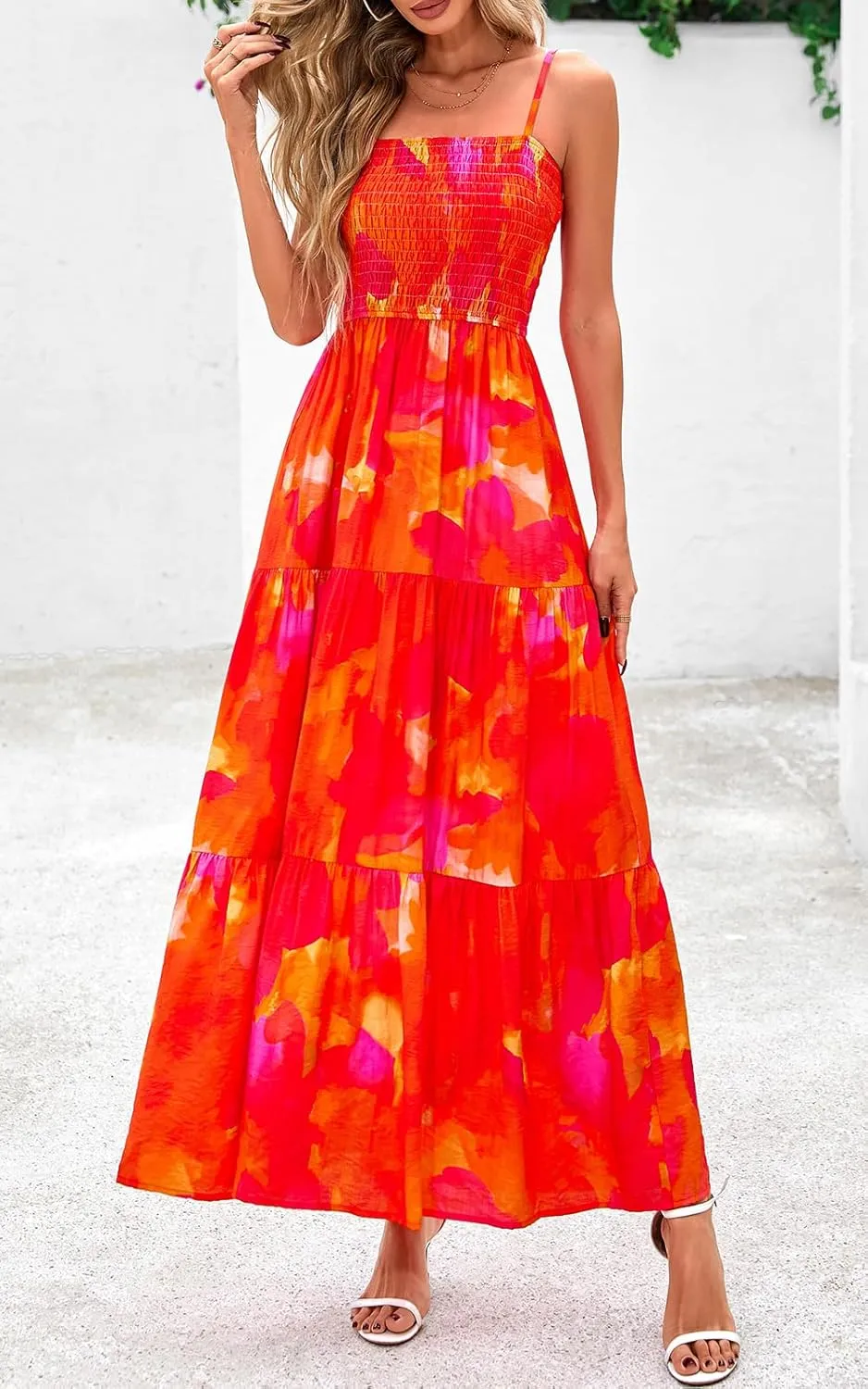 PRETTYGARDEN Women's Summer Maxi Dress 2025 Casual Boho Sleeveless Spaghetti Strap Smocked Tiered Long Beach Sundresses