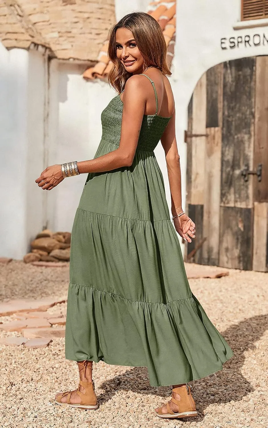 PRETTYGARDEN Women's Summer Maxi Dress 2025 Casual Boho Sleeveless Spaghetti Strap Smocked Tiered Long Beach Sundresses