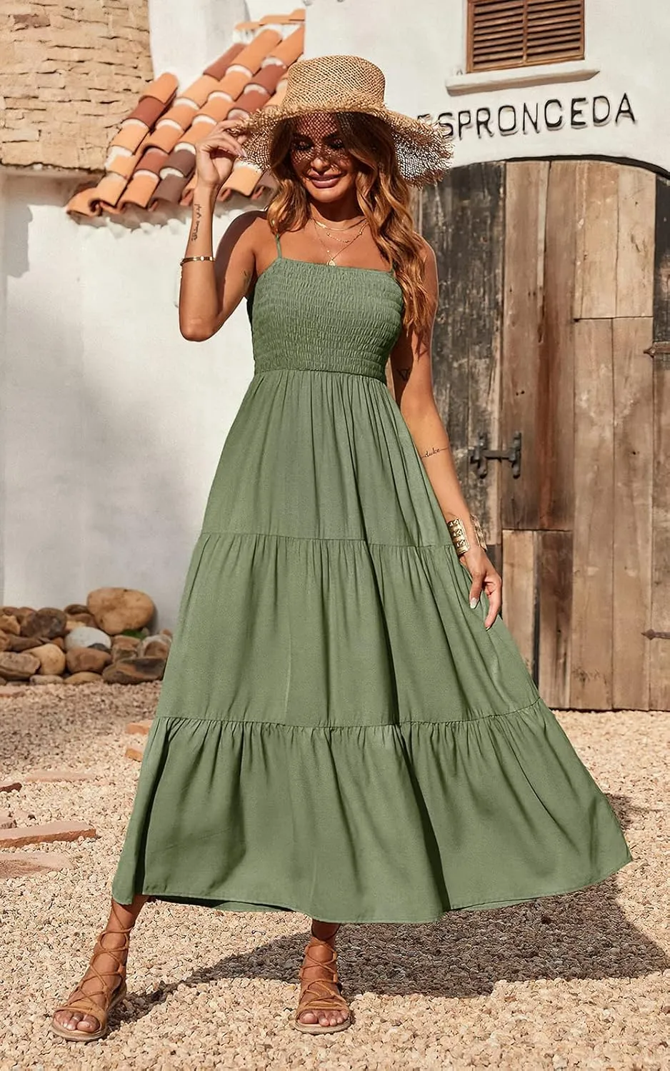 PRETTYGARDEN Women's Summer Maxi Dress 2025 Casual Boho Sleeveless Spaghetti Strap Smocked Tiered Long Beach Sundresses