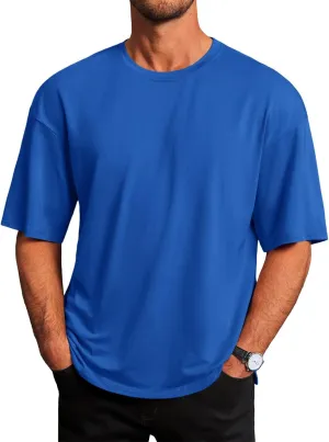 Runcati Mens Casual T-Shirts Short Sleeve Lightweight Oversized Summer Cotton Tee Beach Crew Neck Tops