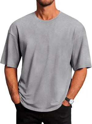 Runcati Mens Casual T-Shirts Short Sleeve Lightweight Oversized Summer Cotton Tee Beach Crew Neck Tops