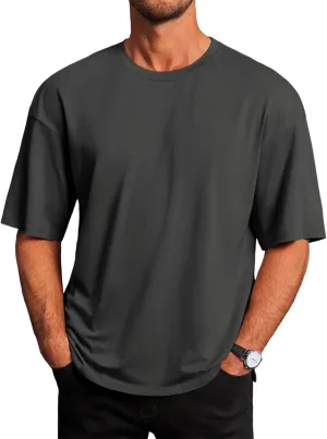 Runcati Mens Casual T-Shirts Short Sleeve Lightweight Oversized Summer Cotton Tee Beach Crew Neck Tops