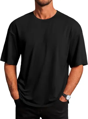 Runcati Mens Casual T-Shirts Short Sleeve Lightweight Oversized Summer Cotton Tee Beach Crew Neck Tops