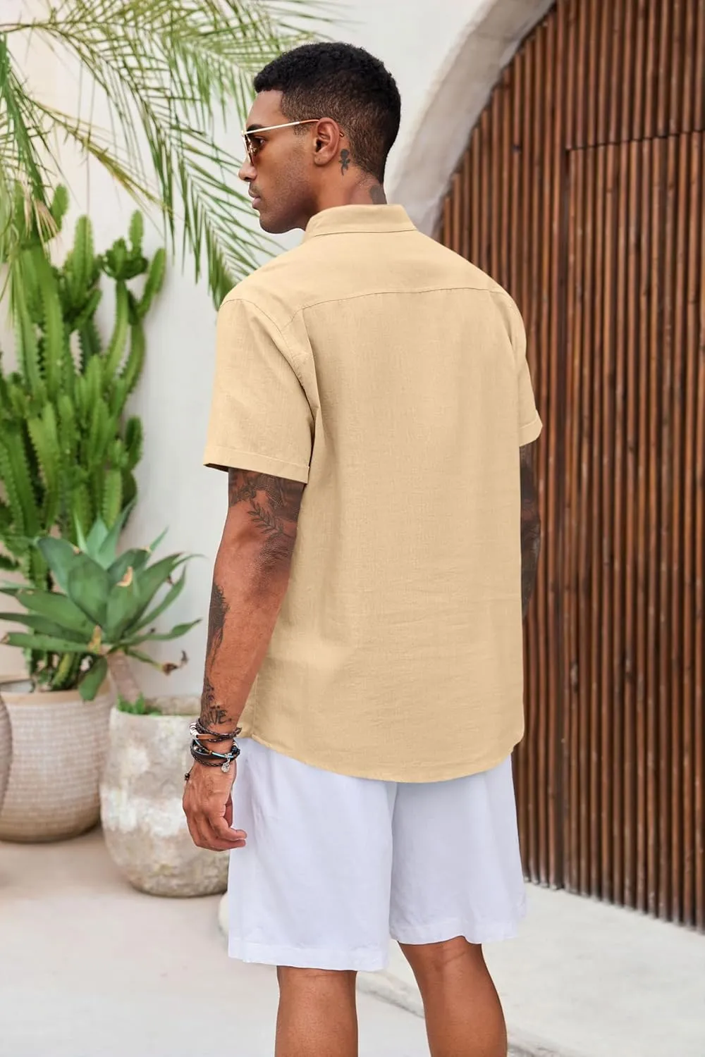 Runcati Mens Cotton Henley T-Shirts Short Sleeve Linen Textured Casual Summer Beach Hippie Shirt Tops