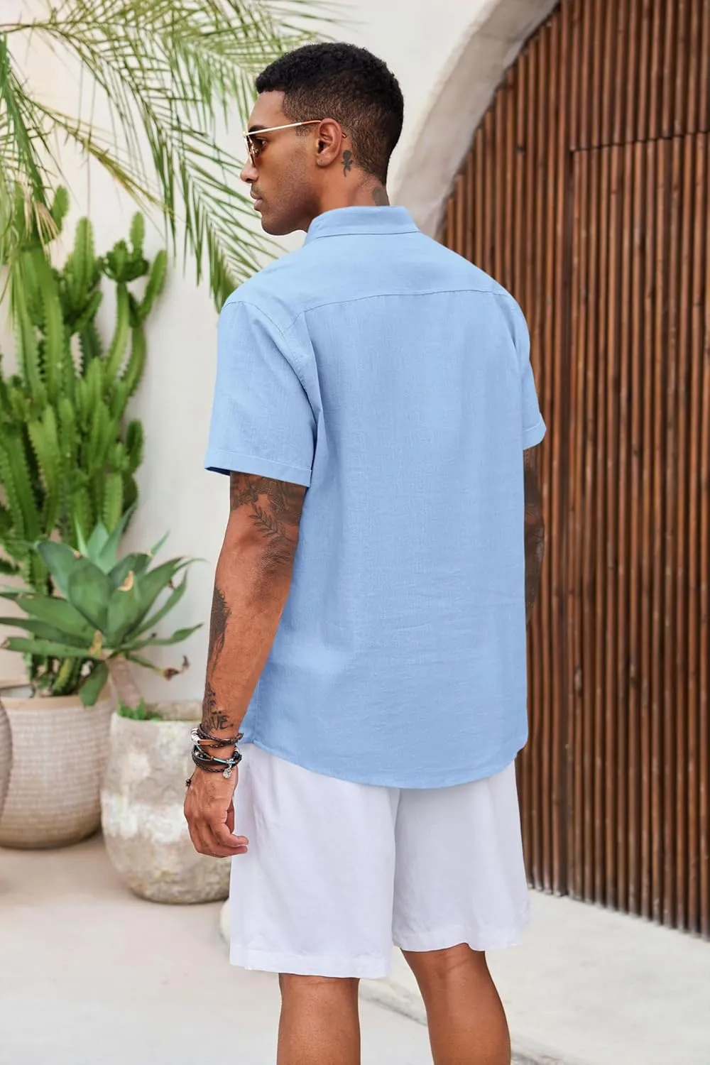 Runcati Mens Cotton Henley T-Shirts Short Sleeve Linen Textured Casual Summer Beach Hippie Shirt Tops