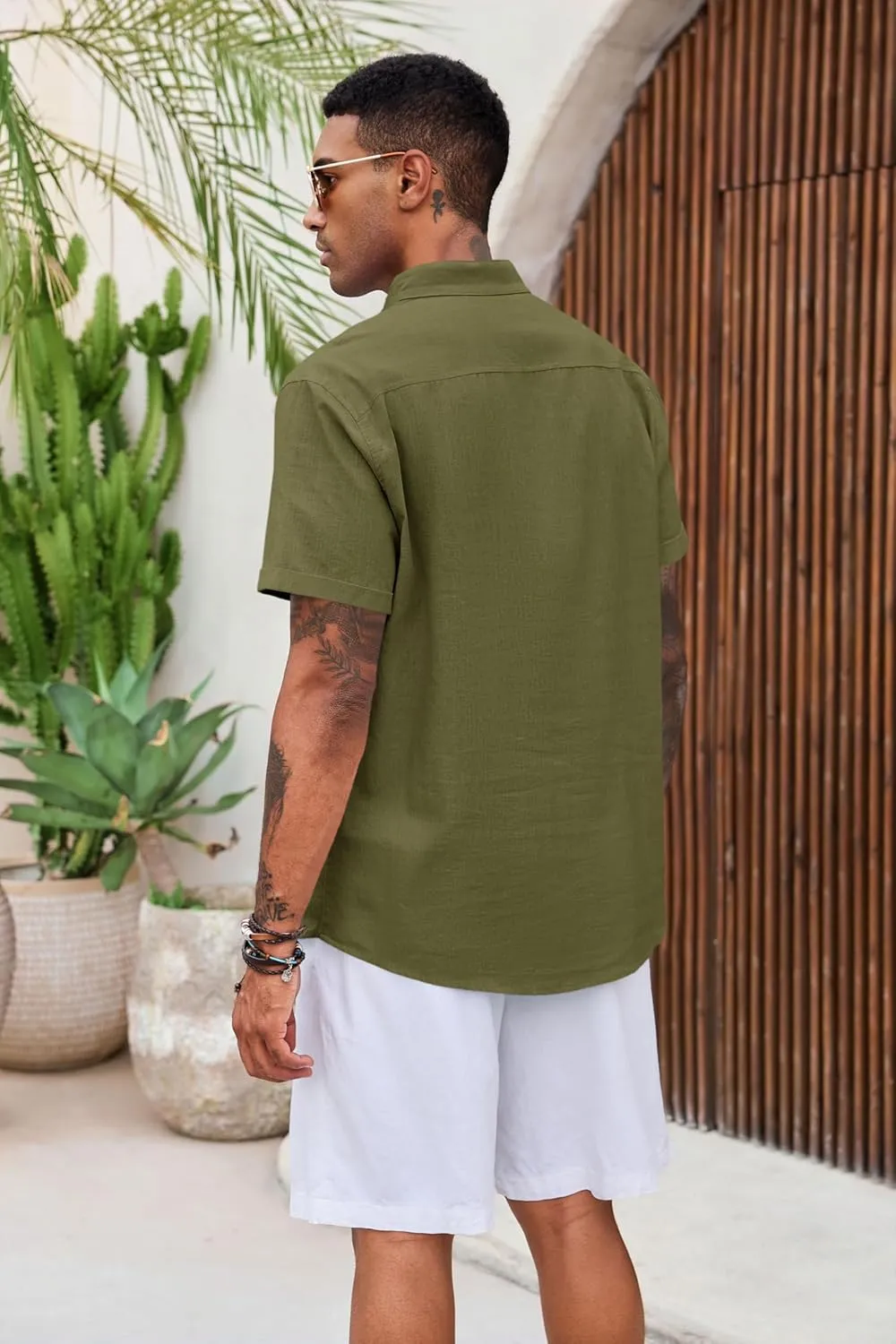 Runcati Mens Cotton Henley T-Shirts Short Sleeve Linen Textured Casual Summer Beach Hippie Shirt Tops