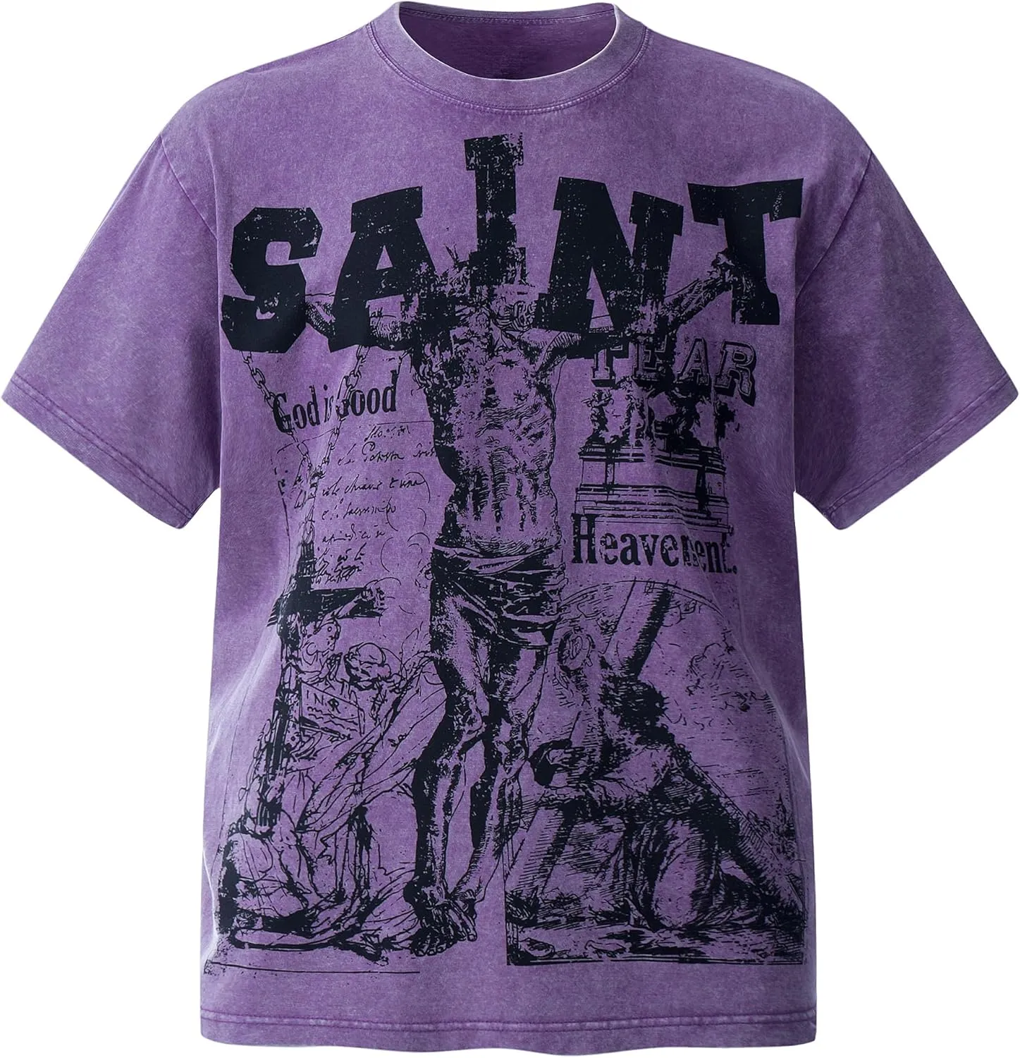 Saint Letter HD Pattern Washed Cotton Printed Short Sleeve Oversized Unisex Summer Crewneck T-Shirt