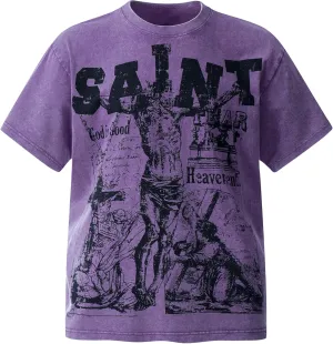Saint Letter HD Pattern Washed Cotton Printed Short Sleeve Oversized Unisex Summer Crewneck T-Shirt