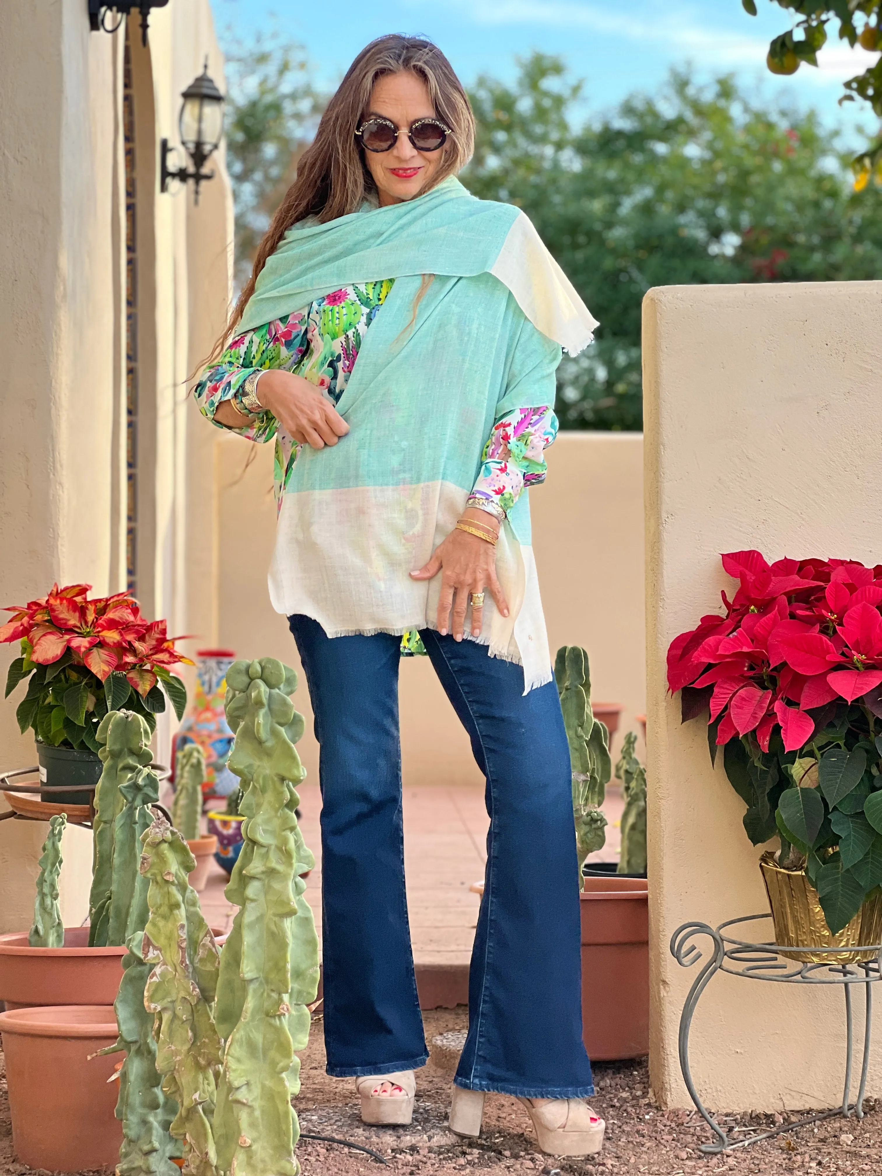 Sea Breeze Aqua Pashmina Kashmiri Shawl