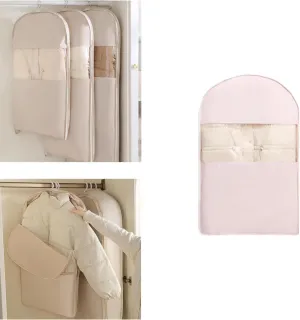 Space Saving Hanging Garment Bag, Down Jacket Protector, Space Saving Hanging Garment Bag with Self Compression Zipper, Winter Coat Storage for Home, Clothes, Down Jackets & Bedding (Pink, S)
